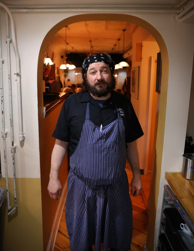 Dear Margaret Executive Chef Ryan Brosseau in the kitchen at the Lakeview neighborhood restaurant in Chicago on Jan. 16, 2025. Brosseau grew up in the small town of Merlin, Ontario, not far from Detroit. (Chris Sweda/Chicago Tribune)