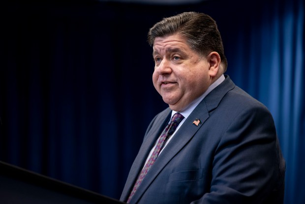 Gov. JB Pritzker speaks on Nov. 7, 2024, at Illinois state government offices in Chicago. (Brian Cassella/Chicago Tribune)