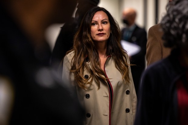 Cook County Board of Review Commissioner Samantha Steele enters the Daley Center on Dec. 27, 2024, for her initial court appearance for her DUI arrest in Chicago on Nov. 10, 2024. (Tess Crowley/Chicago Tribune)