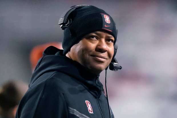 Stanford coach David Shaw looks on during the first half against Utah on Nov. 12, 2022, in Salt Lake City. (AP Photo/Rick Bowmer)