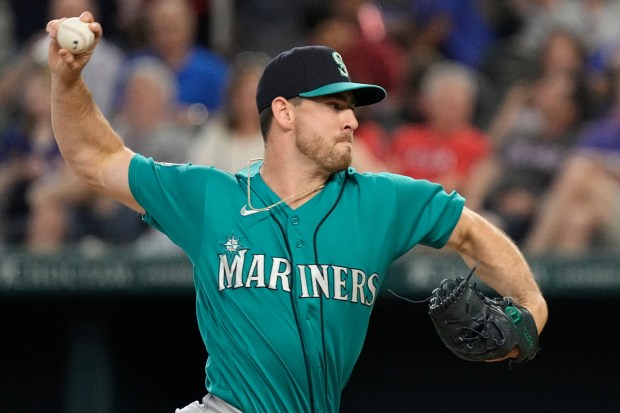 Mariners reliever Matt Festa delivers against the Rangers on June 3, 2023, at at Globe Life Field in Arlington, Texas. (Sam Hodde/Getty Images)