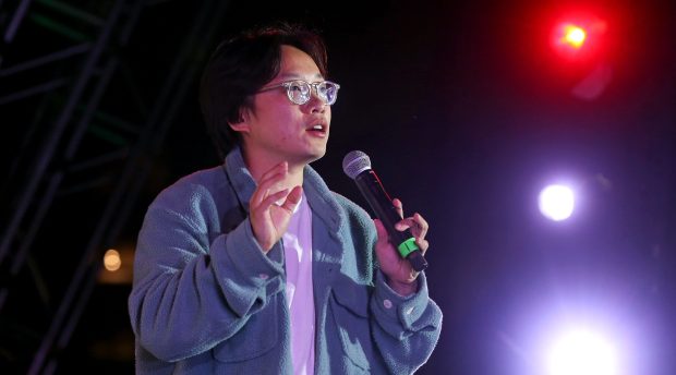 Jimmy O. Yang performs outdoors at Hollywood Palladium, presented by Netflix is a Joke, on May 5, 2022, in Los Angeles, California. (Phillip Faraone/Getty)