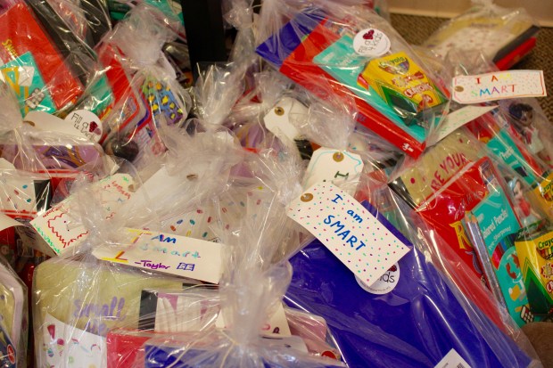 Volunteers created care packages for homeless children during the Fill a Heart 4 Kids Martin Luther King experience on Monday, Jan. 20 at The Gloria Dei Center, located in the Woodlands Academy of the Sacred Heart in Lake Forest. (Gina Grillo/ for the Pioneer Press)