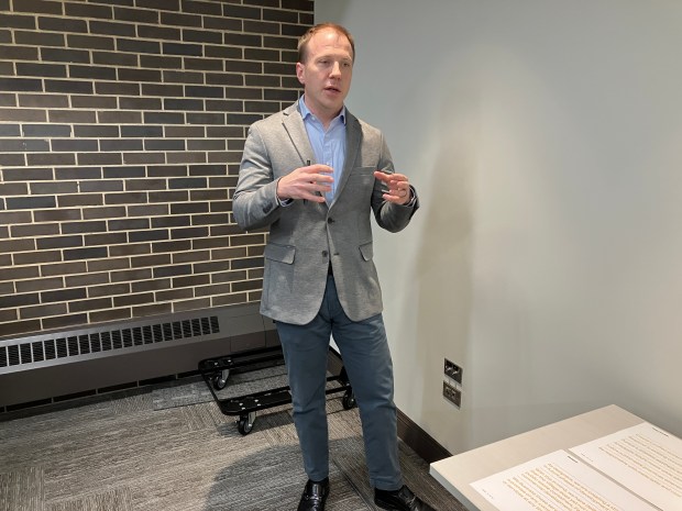 John Pobojewski, design director of Span Studio, explains the focus of La Grange Park's rebranding efforts during a special meeting Jan. 14. (Hank Beckman/Pioneer Press)