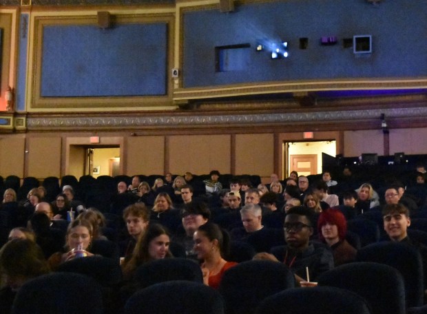 A good sized crowd watches a series of silent movies Wednesday, Jan. 22, at the Tivoli Theater in Downers Grove during the Student Silent Movie Festival. (Jesse Wright/Pioneer Press)