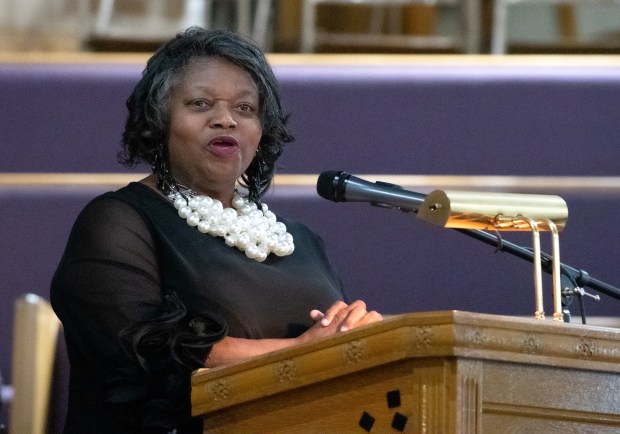 Barbara Bollng-Williams reads the Emancipation Proclamation during the 64th Annual Emancipation Proclamation Program of Freedom at First Baptist Church in Gary, Indiana Wednesday Jan. 1, 2025. Bolling-Williams is an attorney and President of the NAACP Indiana State Conference.(Andy Lavalley/for the Post-Tribune)