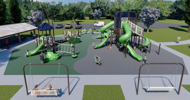 Inclusive features planned for Foundation Meadows on Valparaiso's north side include poured-in-place surfacing; ground-level components for play; and elevated components accessible by ramp. (Valpo Parks/provided)