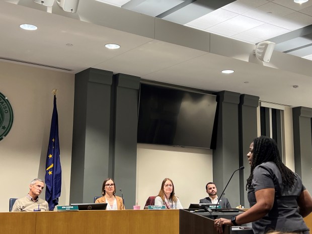 Valparaiso School Board Vice President Erika Watkins attends the Monday, Jan. 27, 2025, Valparaiso City Council meeting to explain her concerns about transparency and address accusations of political motivations about the status of Dr. Robert Behrend to serve as Valparaiso School Board president. (Philip Potempa/for Post-Tribune)