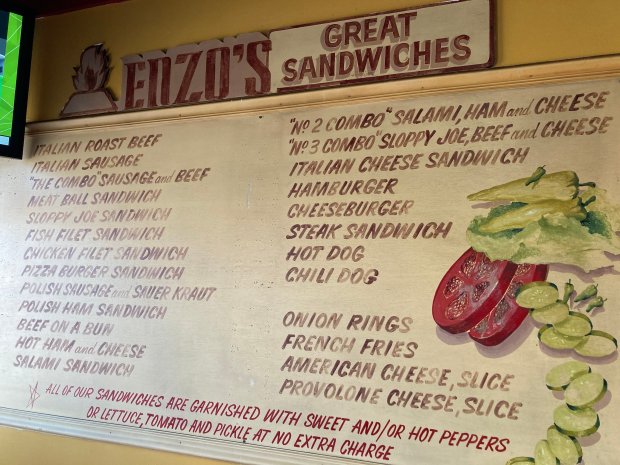 The original menu board at Enzo's Beef and Sausage dated to the 1940s.