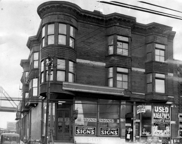 The H.H. Holmes 'Murder Castle' in Chicago in March 1937. The building at 601-603 West 63rd Street was sold in 1938 and razed to make way for the Englewood post office. (Chicago Tribune historical photo) 