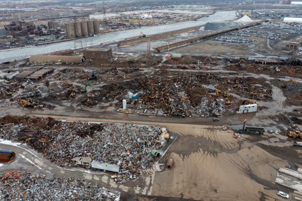 The Reserve Management Group (RMG) facilities on Feb. 16, 2022, in the East Side neighborhood of Chicago. General Iron, a chronic polluter and scrap shredder that closed its Lincoln Park facilities on the North Side, planned to move operations to a site on the Calumet River in the East Side neighborhood. Members of the Southeast Environmental Task Force contend then Mayor Lori Lightfoot will perpetuate environmental racism if her administration approves the company's move from the wealthy, predominantly white North Side to a low-income, mostly Latino neighborhood. Activists note the U.S. Justice Department and Environmental Protection Agency cracked down on General Iron three times between 1999 and 2018, later brokering legal settlements for emitting illegal amounts of pollution and handling scrap unsafely. (Erin Hooley/Chicago Tribune)