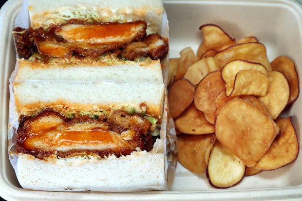 The KFC sandwich, with double-fried halal chicken thighs, at Sando Street in Chicago on Jan. 9, 2025. (Terrence Antonio James/Chicago Tribune)