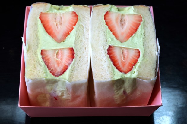 The matcha strawberry sandwich at Sando Street on Jan. 9, 2025, in Chicago. (Terrence Antonio James/Chicago Tribune)