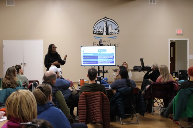 Evanston/Skokie School District 65 Superintendent Angel Turner at a community engagement meeting at the Evanston South End Community Center on Jan. 17, 2025. (Richard Requena/Pioneer Press)