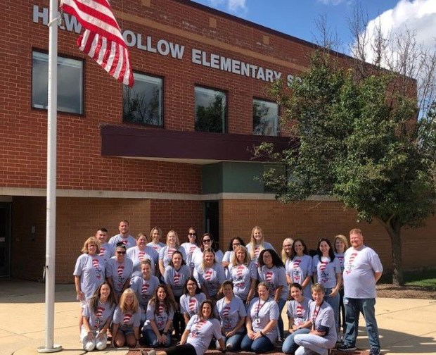 Now that voters have approved a $179 million bond sale, District U-46 can move ahead with plans to convert Hawk Hollow Elementary School in Bartlett, seen here in August 2022 as teachers celebrate the first day of school, into a middle school.