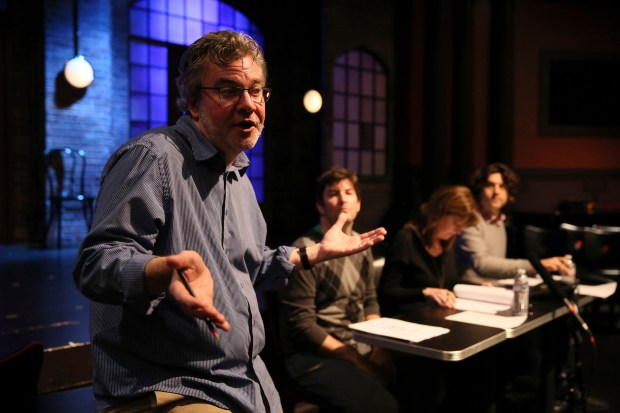 Second City executive director Kelly Leonard with theater performers Tim Sniffer, Kate James and Jesse Case at a Second City event on Oct. 23, 2012 in Chicago. (Chris Walker/Chicago Tribune) 