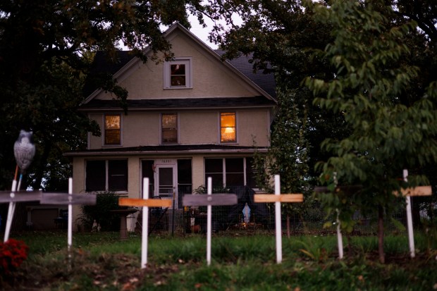 The home where Joseph Czuba allegedly stabbed 6-year-old Wadee Alfayoumi to death and seriously injured his mother Hanan Shaheen on Oct. 15, 2023 in Plainfield. (Armando L. Sanchez/Chicago Tribune)