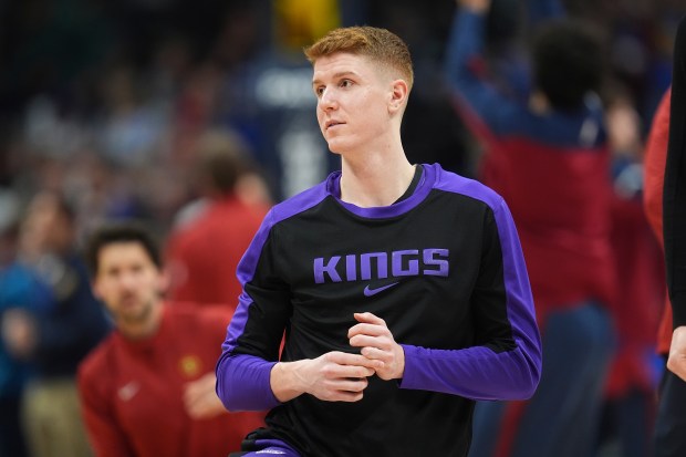 Kings guard Kevin Huerter during a game on Jan. 23, 2025, in Denver. (AP Photo/David Zalubowski)