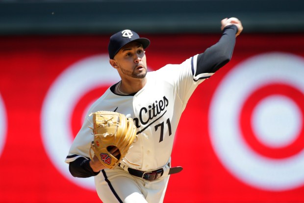 Twins relief pitcher Jovani Moran throws to the Orioles in the fifth inning on July 9, 2023, in Minneapolis. (AP Photo/Andy Clayton-King)