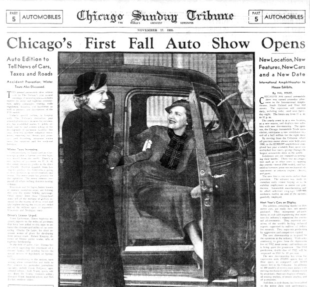 A special section dedicated to the Chicago Auto Show in the Tribune on Nov. 17, 1935 said feminine influence on car design has produced "refinements in style and in mechanical improvements." (Chicago Tribune)