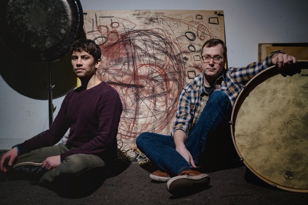 Adam Rosenblatt, left, and John Corkill of the percussion duo Beyond This Point will be premiering two pieces at the Frequency Festival. (E. Jason Wambsgans/Chicago Tribune)