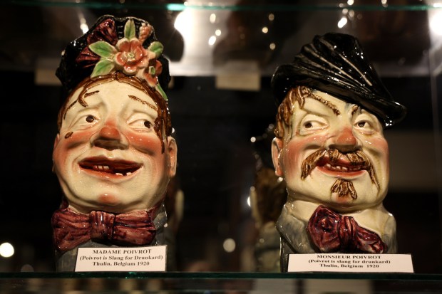 Toby mugs from Belgian on display at the American Toby Jug Museum on Sept. 17, 2024, in Evanston. The museum was founded by Steve Mullins, an avid collector. (Stacey Wescott/Chicago Tribune)