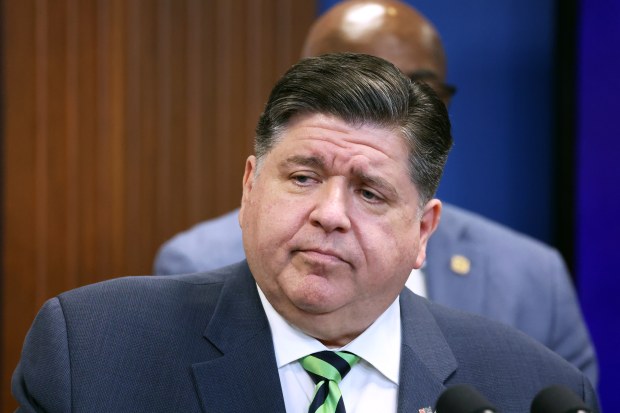 Illinois Gov. JB Pritzker holds a news conference to discuss President Donald Trump's order freezing trillions of dollars in federal grants and loans on Jan. 28, 2025. (Terrence Antonio James/Chicago Tribune)