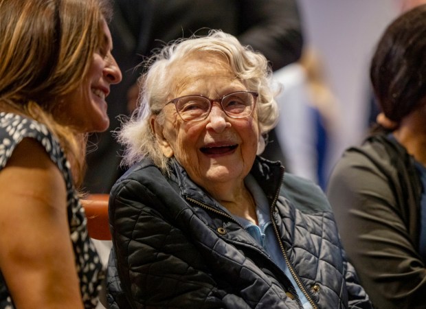 Virginia McCaskey greets people after the Brian Piccolo awards ceremony, April 23, 2024, at Halas Hall. (Brian Cassella/Chicago Tribune)