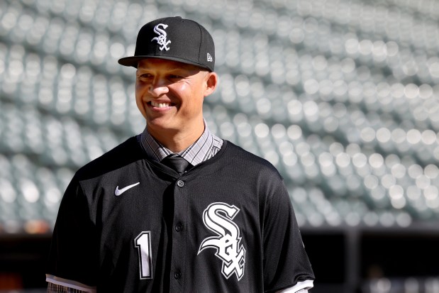 Chicago White Sox new manager Will Venable poses for photos in the baseball field at Guaranteed Rate Field in Chicago, Friday, Nov. 8, 2024. (Antonio Perez/Chicago Tribune)