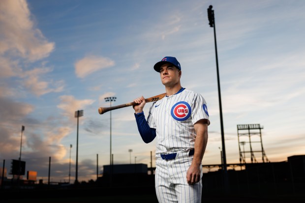 Chicago Cubs infielder Matt Shaw stands for media day photos at Sloan Park, Feb. 17, 2025, in Mesa. (Armando L. Sanchez/Chicago Tribune)