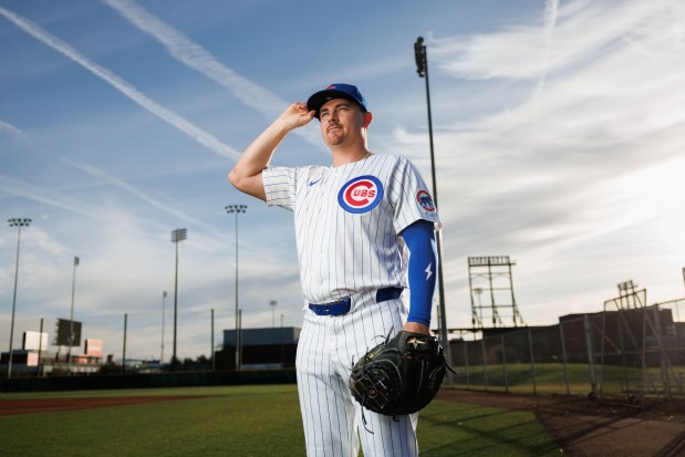 Chicago Cubs catcher Reese McGuire stands on media day held at Sloan Park,Feb. 17, 2025, in Mesa. (Armando L. Sanchez/Chicago Tribune)