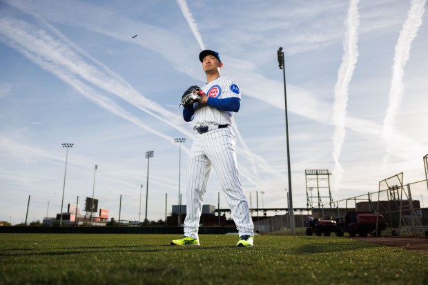 Chicago Cubs outfielder Seiya Suzuki stands for a portrait on media day during spring training at Sloan Park, Feb. 17, 2025, in Mesa, Ariz. (Armando L. Sanchez/Chicago Tribune)