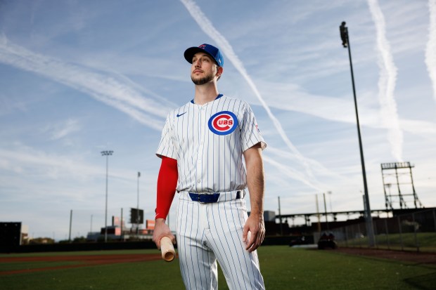 Chicago Cubs outfielder Kyle Tucker poses for a portrait on media day during spring training at Sloan Park, Feb. 17, 2025, in Mesa, Ariz. (Armando L. Sanchez/Chicago Tribune)