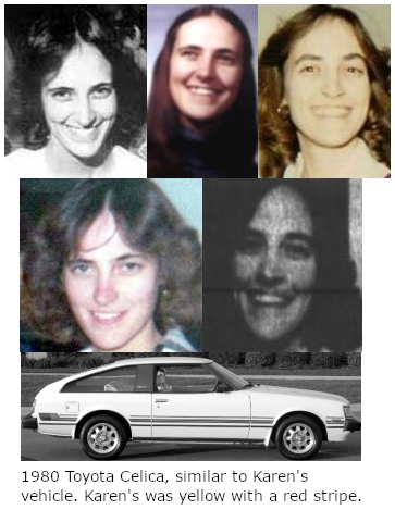 Elgin police released these photos of Karen Schepers and her 1980 Toyota Corolla hatchback, both last seen in 1983 when the 23-year-old Elgin woman disappeared. Detectives are hoping a 13-part podcast they're launching Monday will generate leads on the 41-year-old missing person case. (Elgin Police Department)