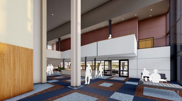 Artist's rendering of what the interior of the new first-level area will look like when the addition to The Hemmens Cultural Center is complete. (City of Elgin)