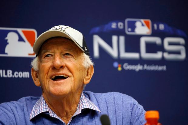 Brewers sportscaster Bob Uecker speaks at a news conference on Oct. 12, 2018, in Milwaukee. (AP Photo/Charlie Riedel)