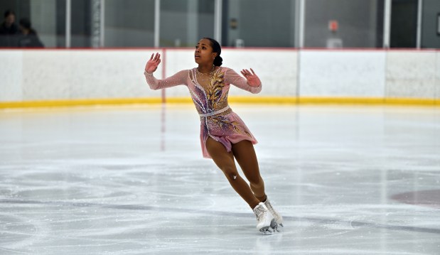 Alexa Gasparotto of Glenview performs a solo at Winterfest at the Glenview Community Ice Center on Feb. 1, 2025 in Glenview. (Karie Angell Luc/Pioneer Press)