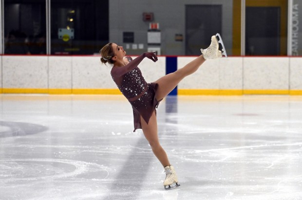 Julia Fennell of Montclair, New Jersey and Chicago performs a solo at Winterfest at the Glenview Community Ice Center on Feb. 1, 2025 in Glenview. (Karie Angell Luc/Pioneer Press)