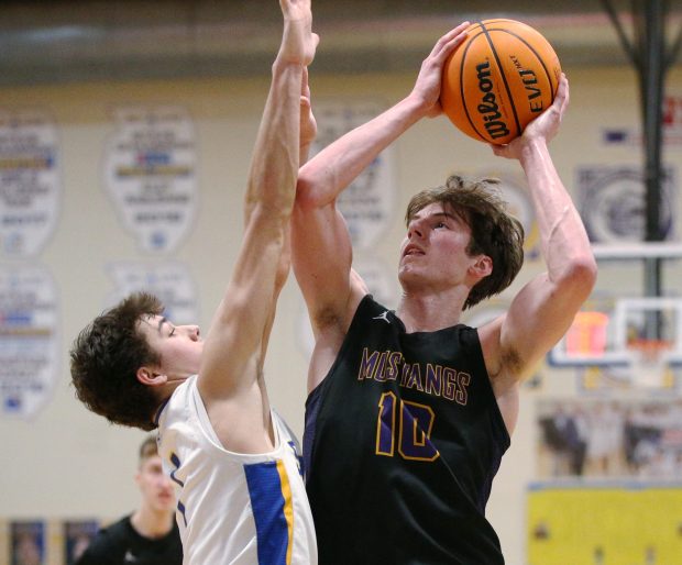 Rolling Meadows' Ian Miletic shoots the ball