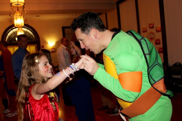 Nora Gallas, 9 years old, and Andy Gallas of Lake Forest attended The Superhero Soirée - Daddy Daughter Dance, this year's incarnation of the much loved annual daddy-daughter date night hosted by Lake Forest Parks & Recreation, which took place Saturday, Feb. 1, from 6 - 7:30 p.m., at Dickinson Hall, 100 East Old Elm Road in Lake Forest. (Gina Grillo/ for the Pioneer Press)