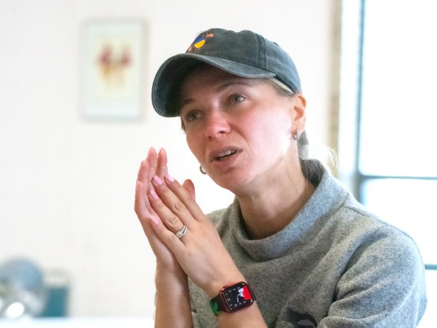 Olena Bar, of St. John, talks about life in Ukraine after spending the morning making pierogies at the St. Josaphat Ukrainian Catholic Church in Munster, Indiana on Friday, Feb. 21, 2025. (Andy Lavalley for the Post-Tribune)