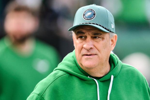 Eagles defensive coordinator Vic Fangio looks on before a game against the Cowboys on Dec. 29, 2024, in Philadelphia. (Terrance Williams/AP)