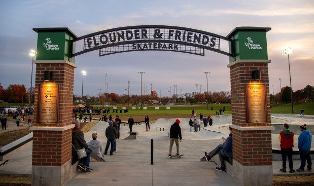 Flounder & Friends skatepark at Fairgrounds Park in Valparaiso celebrates its grand opening on Thursday, November 9, 2023. (Michael Gard/Post-Tribune)