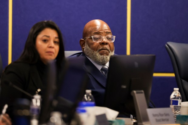 Chicago Public Schools board member Jitu Brown, District 5A, attends a Chicago Board of Education meeting, Jan. 15, 2025. (Eileen T. Meslar/Chicago Tribune)