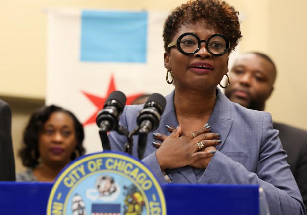 Dr. Olusimbo (Simbo) Ige speaks at the opening of the Roseland Mental Health Clinic inside of the Roseland East 115th Street Health Hub on Jan. 8, 2025. (Stacey Wescott/Chicago Tribune)