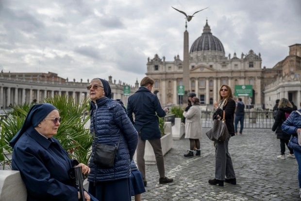 Faithful visit St Peter's Square on Feb. 18, 2025, in Rome, Italy. Pope Francis was hospitalised in Rome on Friday with bronchitis, and was subsequently treated for a respiratory tract infection. On Monday, the Vatican confirmed the 88-year-old pontiff will remain in hospital as the "complex clinical picture" around his health is addressed. (Antonio Masiello/Getty)