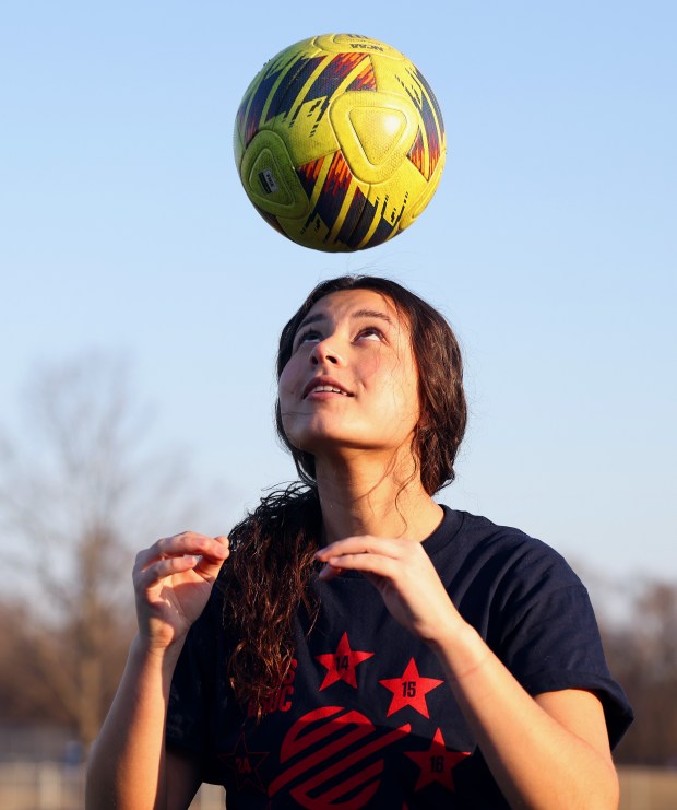 South Elgin junior Avianna Hernandez (cq) warms up before preseason practice at Memorial Stadium in Elgin on Thursday, March 13, 2025. H. Rick Bamman/for the Beacon-News