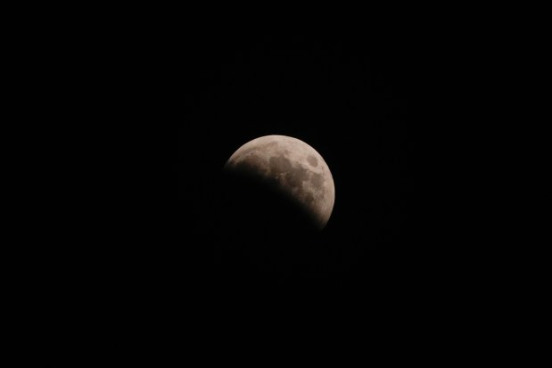 A lunar eclipse, is visible early Friday, March 14, 2025, in Chicago. (AP Photo/Kiichiro Sato)