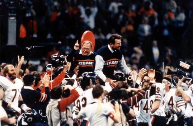 Bears coach Mike Ditka, right, and defensive coordinator Buddy Ryan are carried off the field after beating the Patriots 46-10 in Super Bowl XX on Jan. 26, 1986, in New Orleans. (Ed Wagner/Chicago Tribune)