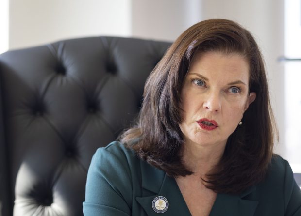 Cook County State's Attorney Eileen O'Neill Burke speaks from her office on March 13, 2025, at the Leighton Criminal Court Building. (Brian Cassella/Chicago Tribune)